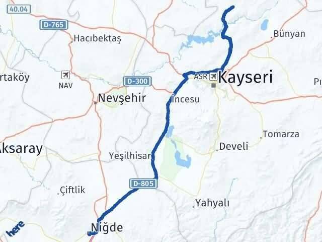 Niğde Felahiye Kayseri Arası Kaç Km - Yol Haritası