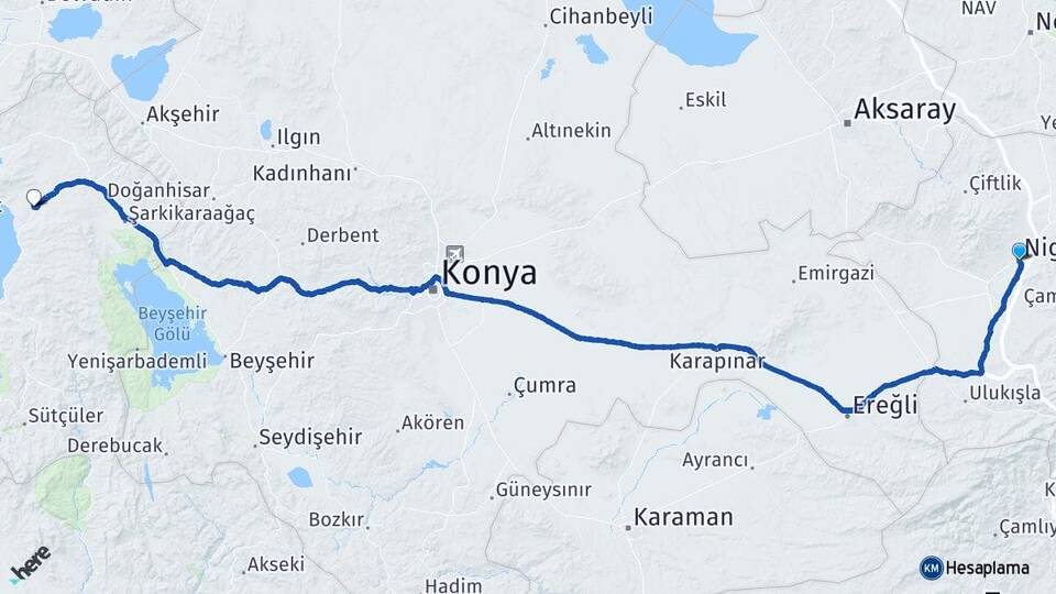 Niğde Gelendost Isparta Arası Kaç Km - Yol Haritası