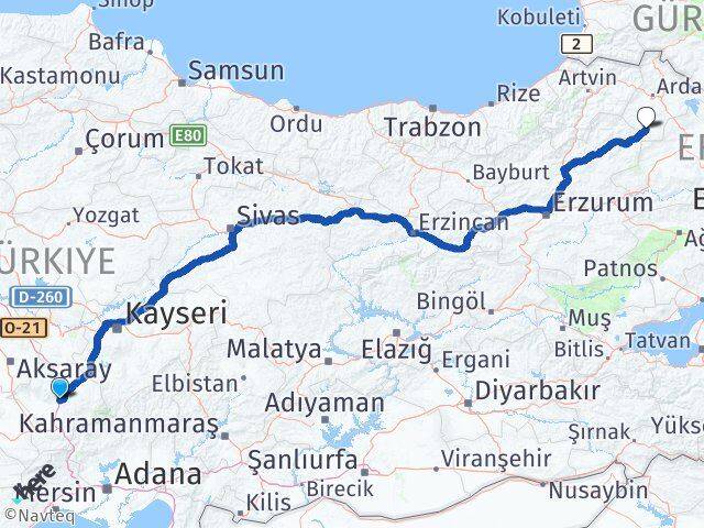 Niğde Göle Ardahan Arası Kaç Km - Yol Haritası