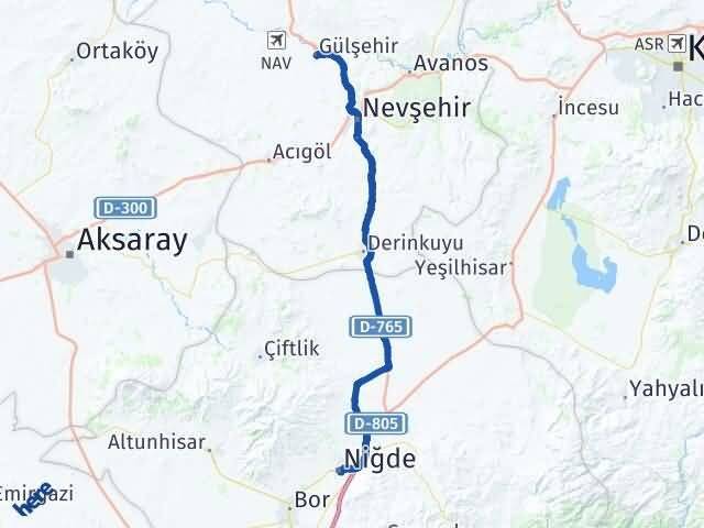 Niğde Gülşehir Nevşehir Arası Kaç Km - Yol Haritası
