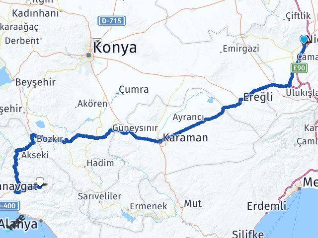 Niğde Gündoğmuş Antalya Arası Kaç Km - Yol Haritası