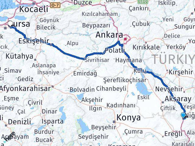 Niğde Gürsu Bursa Arası Kaç Km - Yol Haritası
