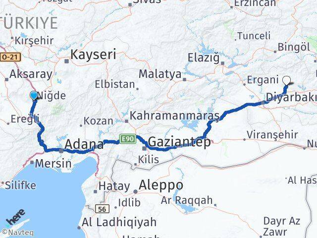 Niğde Hazro Diyarbakır Arası Kaç Km - Yol Haritası