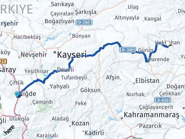 Niğde Hekimhan Malatya Arası Kaç Km - Yol Haritası