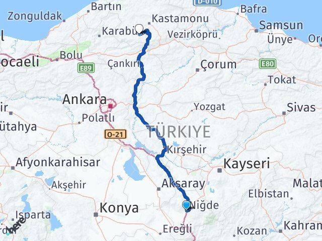 Niğde İhsangazi Kastamonu Arası Kaç Km - Yol Haritası