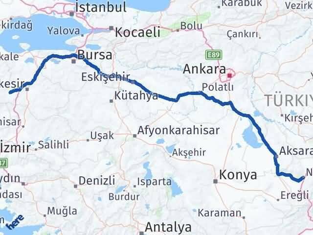 Niğde İvrindi Balıkesir Arası Kaç Km - Yol Haritası
