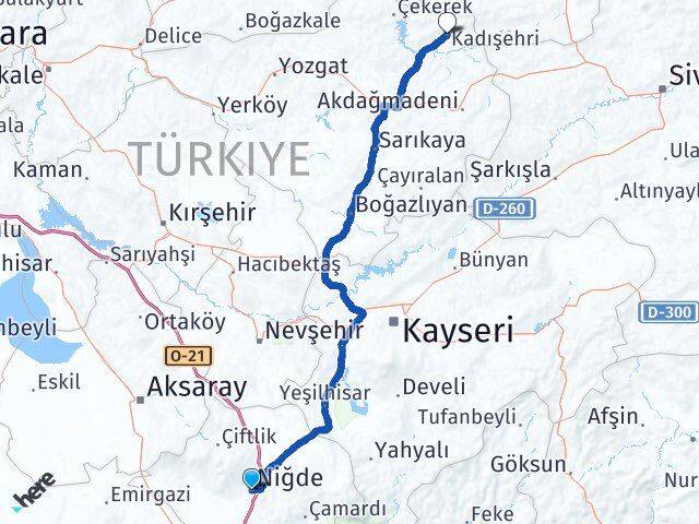 Niğde Kadışehri Yozgat Arası Kaç Km - Yol Haritası