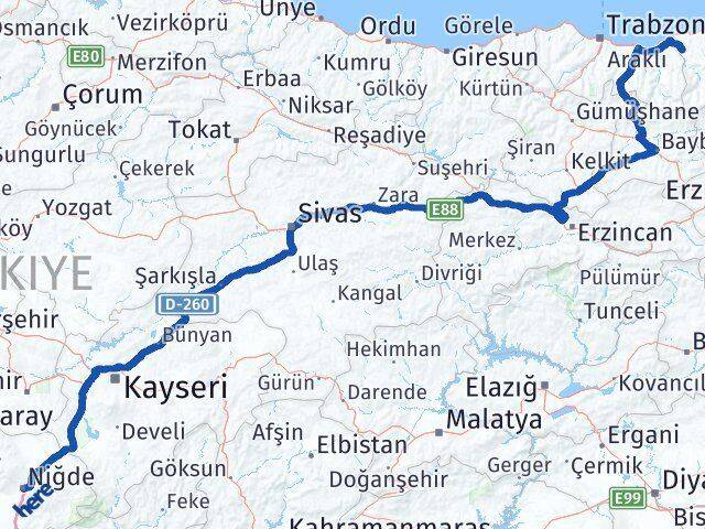 Niğde Kalkandere Rize Arası Kaç Km - Yol Haritası