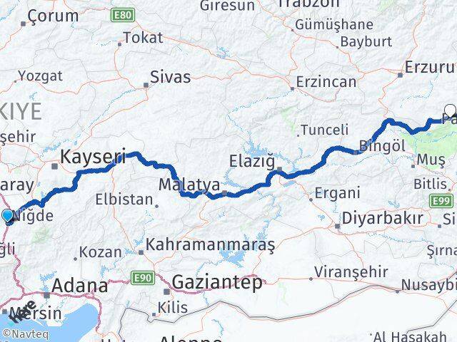 Niğde Karaçoban Erzurum Arası Kaç Km - Yol Haritası