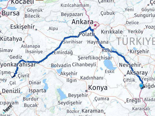 Niğde Karahallı Uşak Arası Kaç Km - Yol Haritası