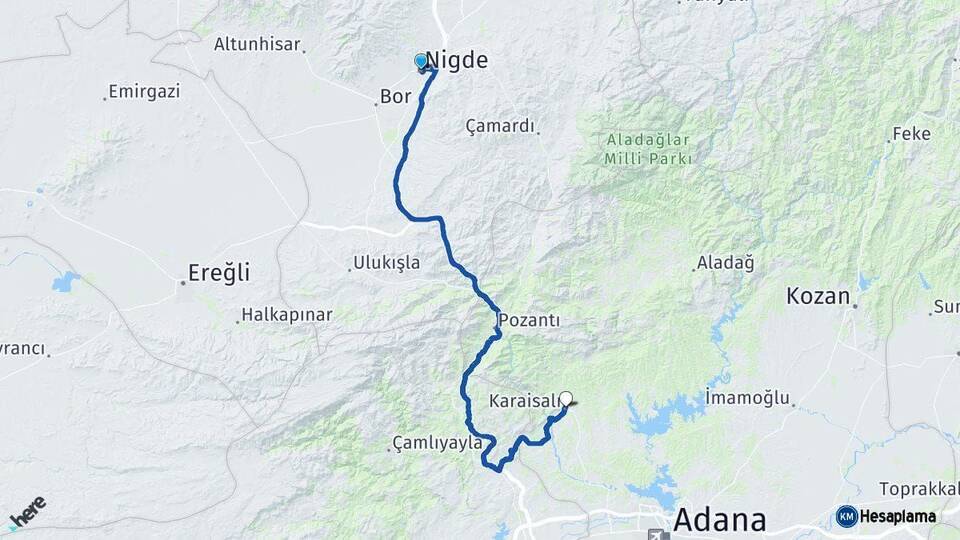 Niğde Karaisalı Adana Arası Kaç Km - Yol Haritası