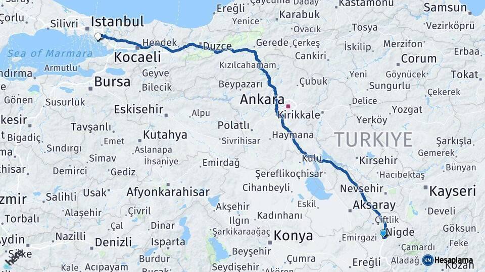 Niğde Kartal İstanbul Arası Kaç Km - Yol Haritası