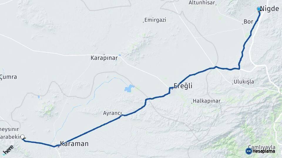 Niğde Kazımkarabekir Karaman Arası Kaç Km - Yol Haritası