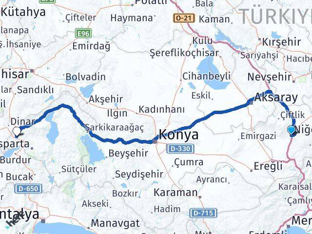 Niğde Keçiborlu Isparta Arası Kaç Km - Yol Haritası