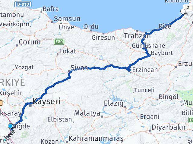 Niğde Kemalpaşa Artvin Arası Kaç Km - Yol Haritası
