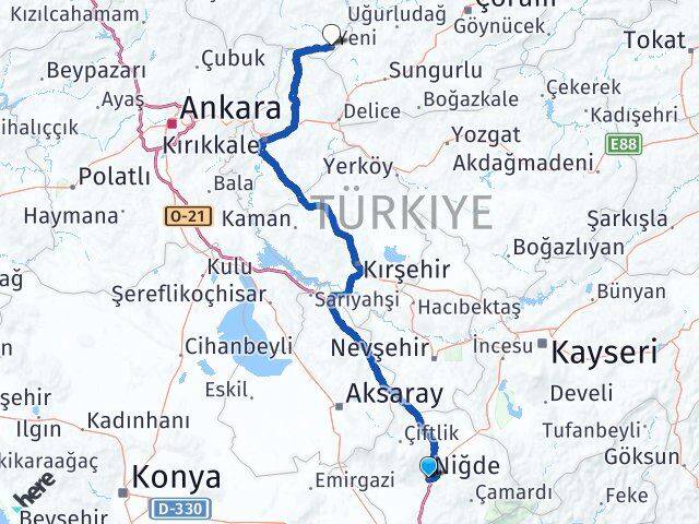 Niğde Kızılırmak Çankırı Arası Kaç Km - Yol Haritası