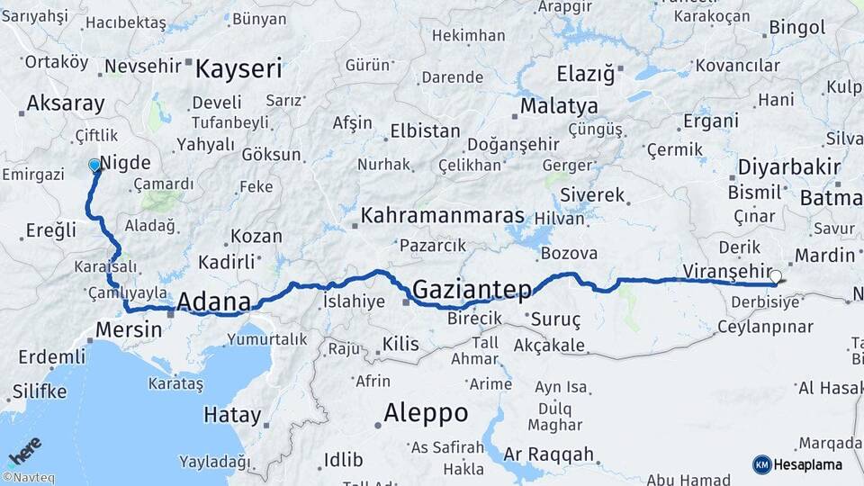 Niğde Kızıltepe Mardin Arası Kaç Km - Yol Haritası