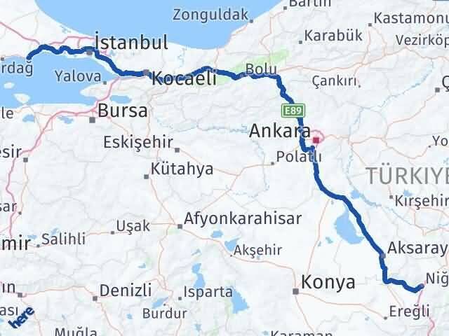 Niğde Marmaraereğlisi Tekirdağ Arası Kaç Km - Yol Haritası