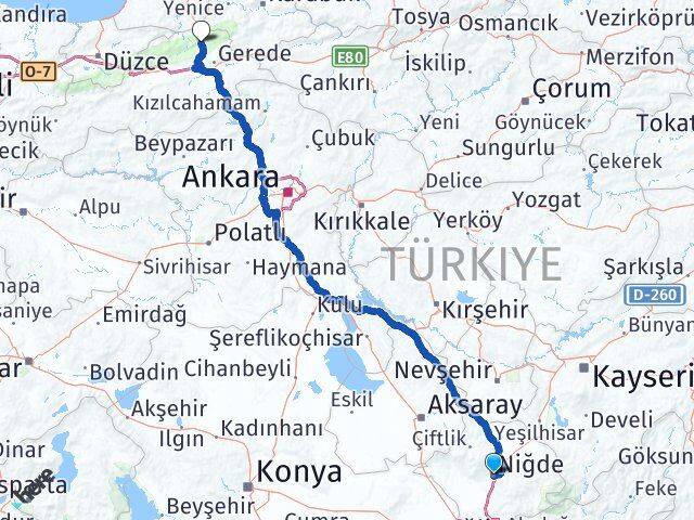Niğde Mengen Bolu Arası Kaç Km - Yol Haritası