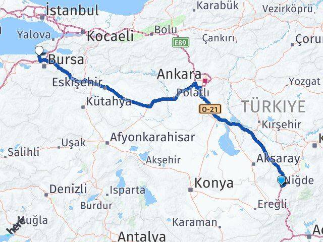 Niğde Mudanya Bursa Arası Kaç Km - Yol Haritası