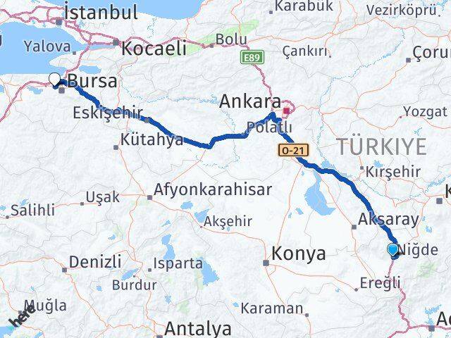 Niğde Nilüfer Bursa Arası Kaç Km - Yol Haritası