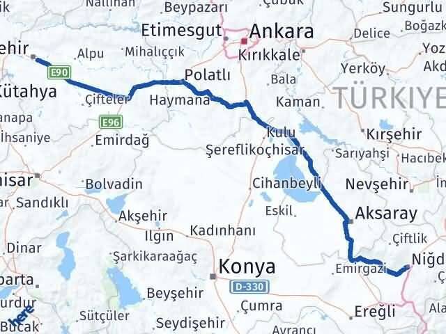 Niğde Odunpazarı Eskişehir Arası Kaç Km - Yol Haritası