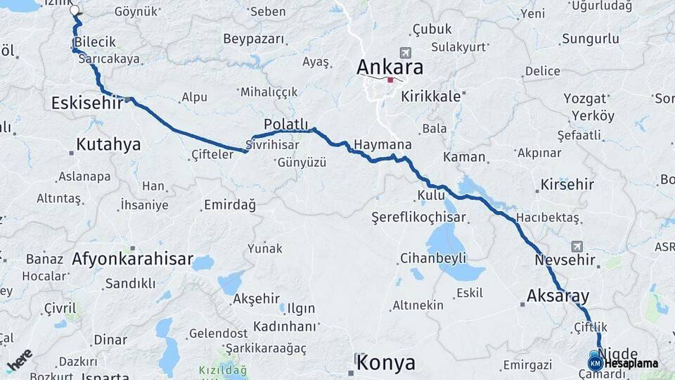 Niğde Osmaneli Bilecik Arası Kaç Km - Yol Haritası