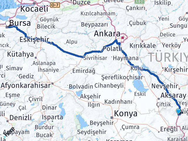 Niğde Osmangazi Bursa Arası Kaç Km - Yol Haritası