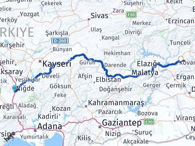 Niğde Palu Elazığ Arası Kaç Km - Yol Haritası