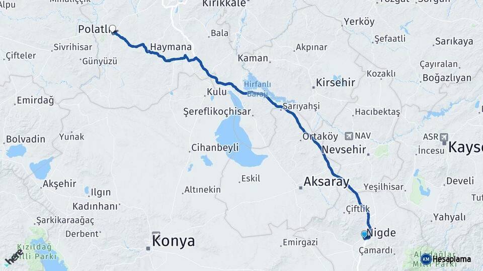 Niğde Polatlı Ankara Arası Kaç Km - Yol Haritası