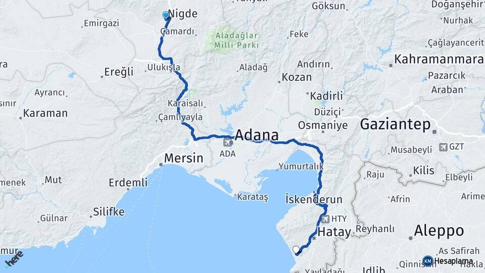 Niğde Samandağ Hatay Arası Kaç Km - Yol Haritası