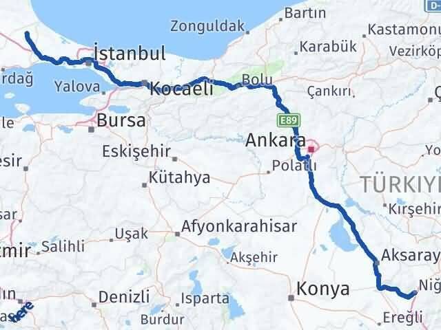 Niğde Saray Tekirdağ Arası Kaç Km - Yol Haritası
