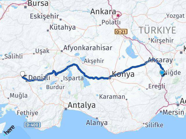 Niğde Sarayköy Denizli Arası Kaç Km - Yol Haritası