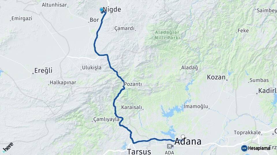 Niğde Sarıçam Adana Arası Kaç Km - Yol Haritası