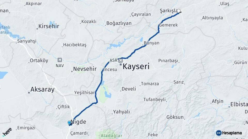 Niğde Şarkışla Sivas Arası Kaç Km - Yol Haritası