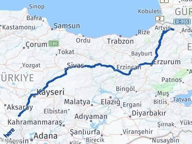 Niğde Şavşat Artvin Arası Kaç Km - Yol Haritası