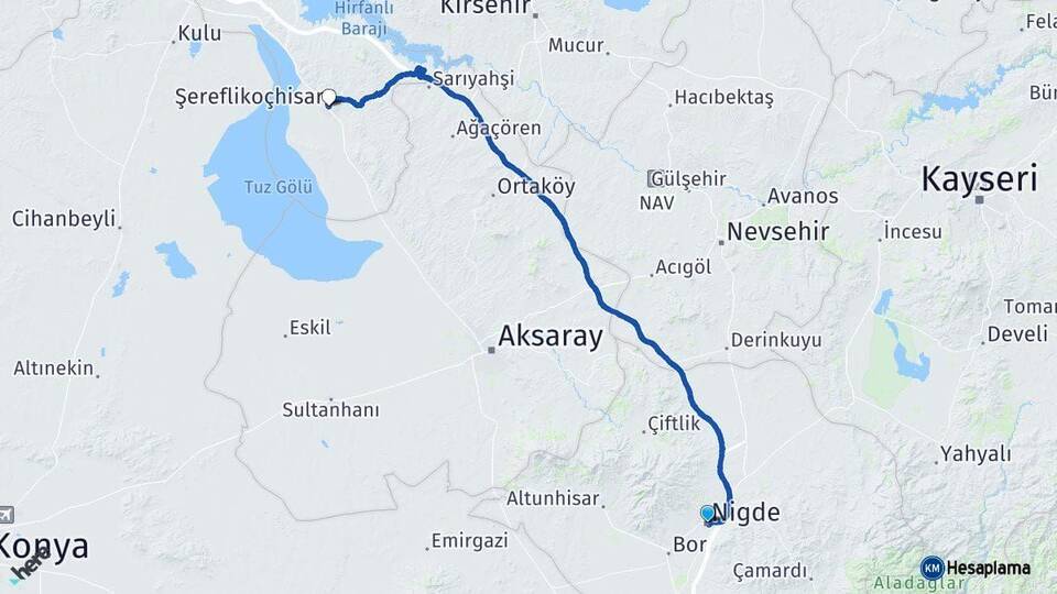 Niğde Şereflikoçhisar Ankara Arası Kaç Km - Yol Haritası