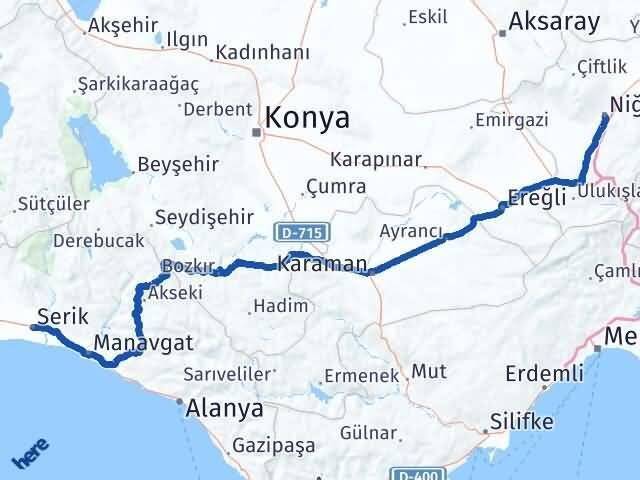 Niğde Serik Antalya Arası Kaç Km - Yol Haritası