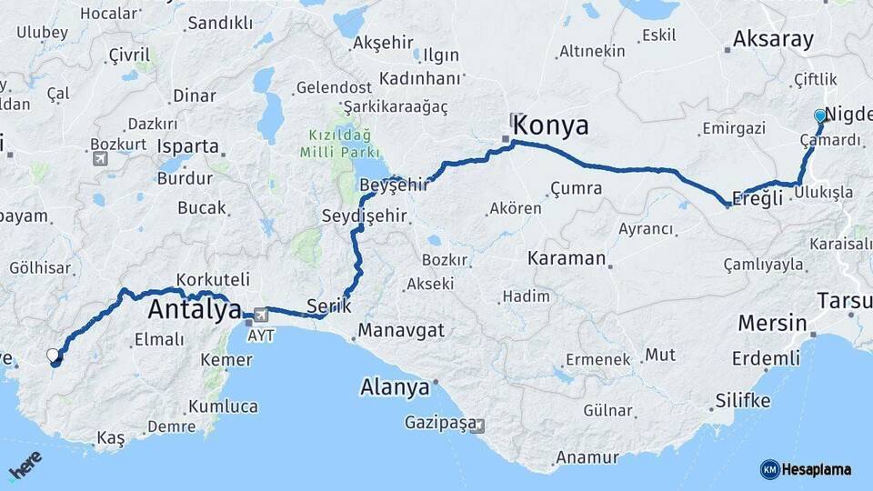Niğde Seydikemer Muğla Arası Kaç Km - Yol Haritası