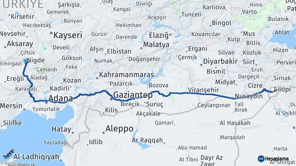 Niğde Silopi Şırnak Arası Kaç Km - Yol Haritası