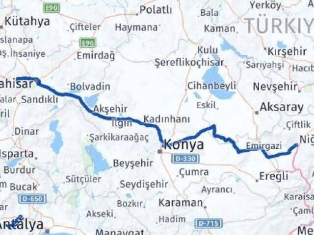 Niğde Sinanpaşa Afyonkarahisar Arası Kaç Km - Yol Haritası