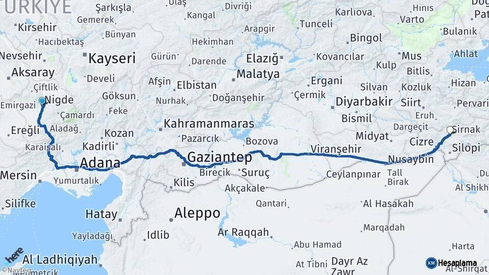 Niğde Şırnak Arası Kaç Km - Yol Haritası