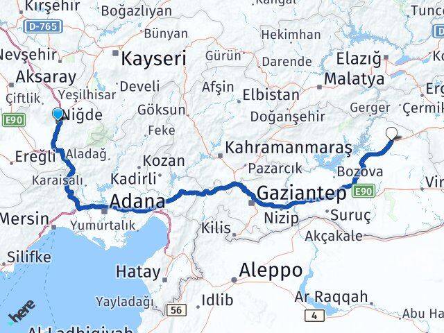 Niğde Siverek Şanlıurfa Arası Kaç Km - Yol Haritası