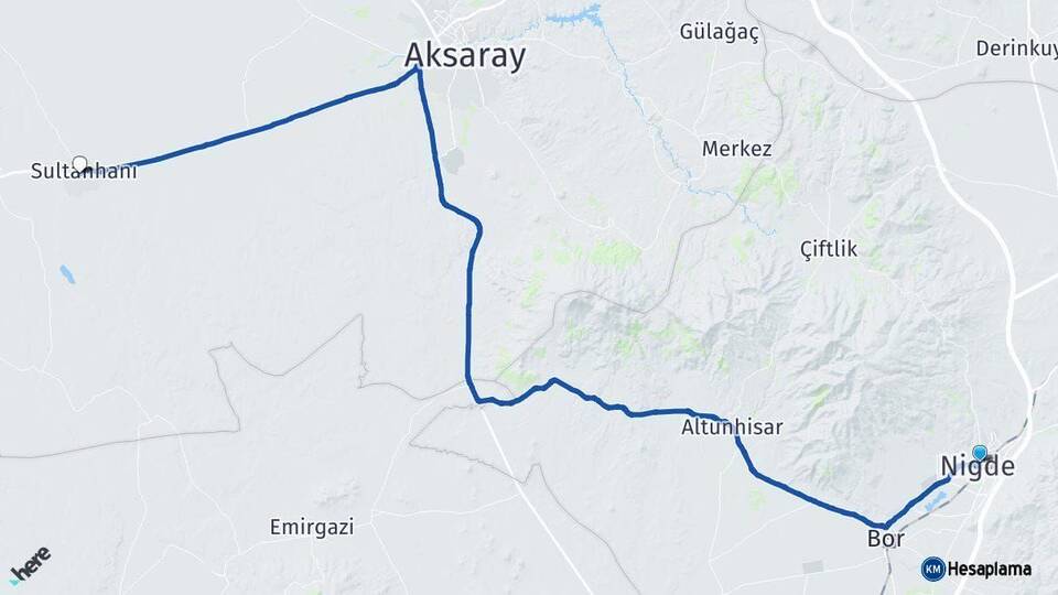 Niğde Sultanhanı Aksaray Arası Kaç Km - Yol Haritası