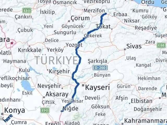 Niğde Taşova Amasya Arası Kaç Km - Yol Haritası