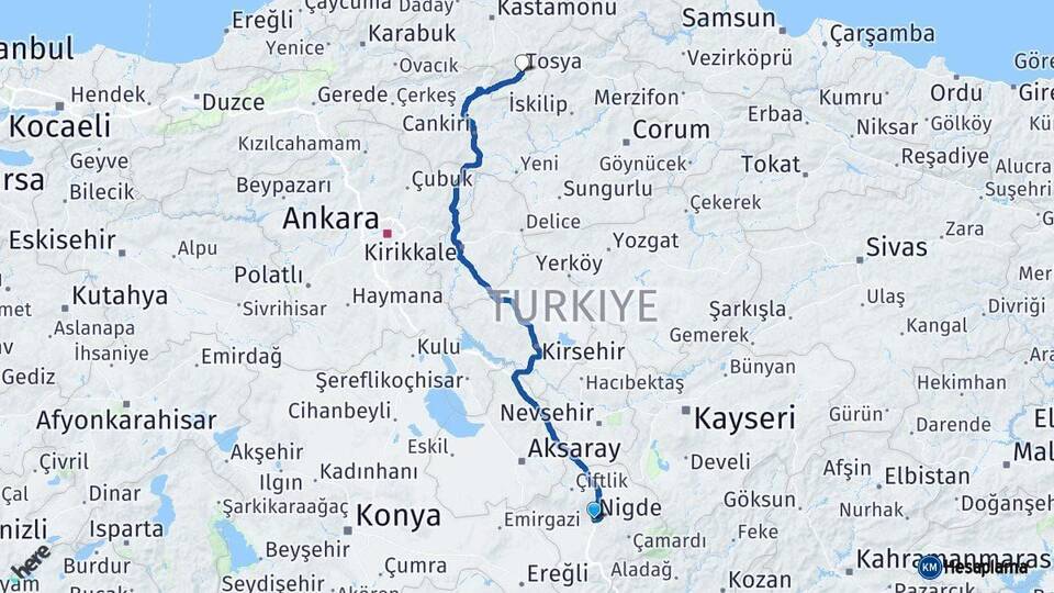 Niğde Tosya Kastamonu Arası Kaç Km - Yol Haritası