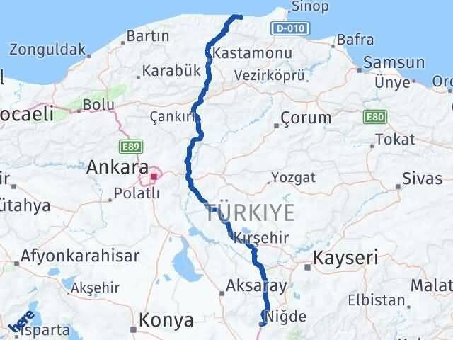 Niğde Türkeli Sinop Arası Kaç Km - Yol Haritası