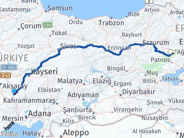 Niğde Tutak Ağrı Arası Kaç Km - Yol Haritası