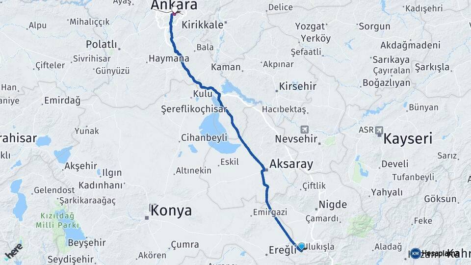 Niğde Ulukışla Ankara Arası Kaç Km - Yol Haritası