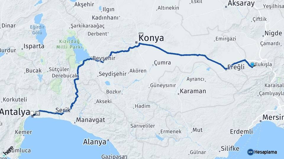 Niğde Ulukışla Antalya Arası Kaç Km - Yol Haritası